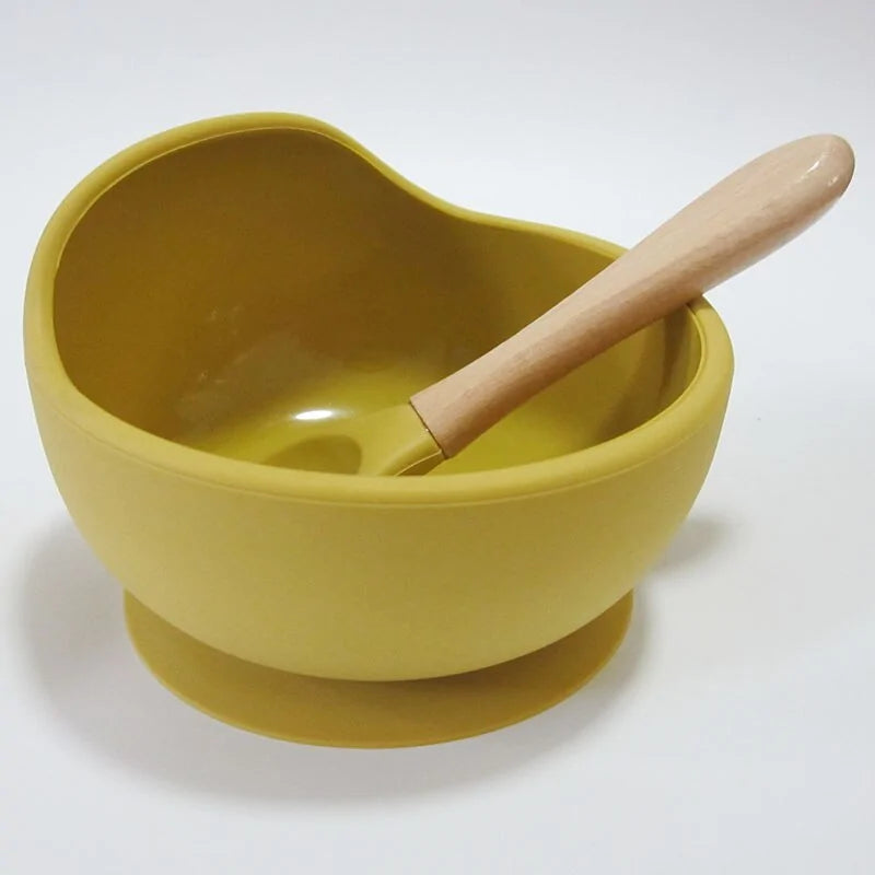 Baby Silicone Feeding Set with Wooden Spoon DINEZY