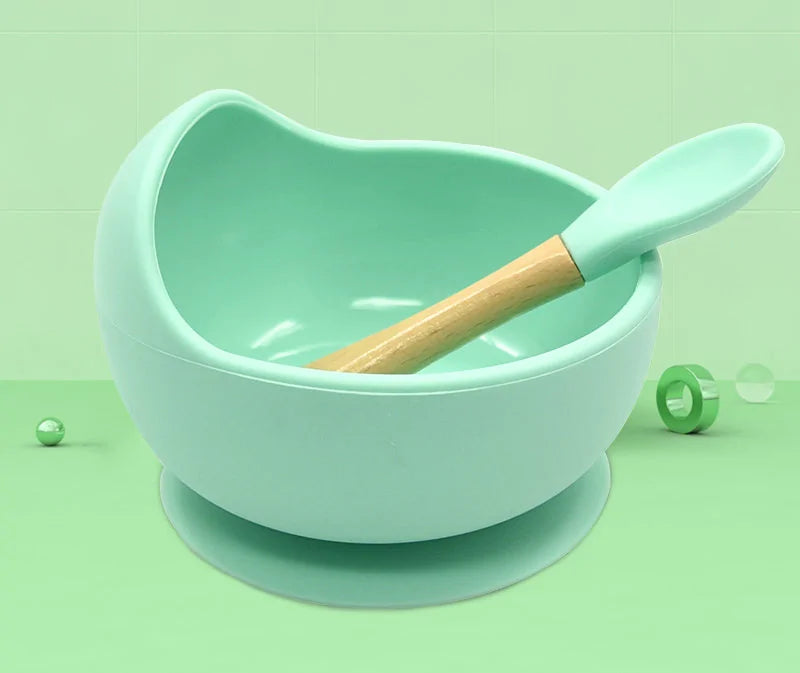 Baby Silicone Feeding Set with Wooden Spoon DINEZY