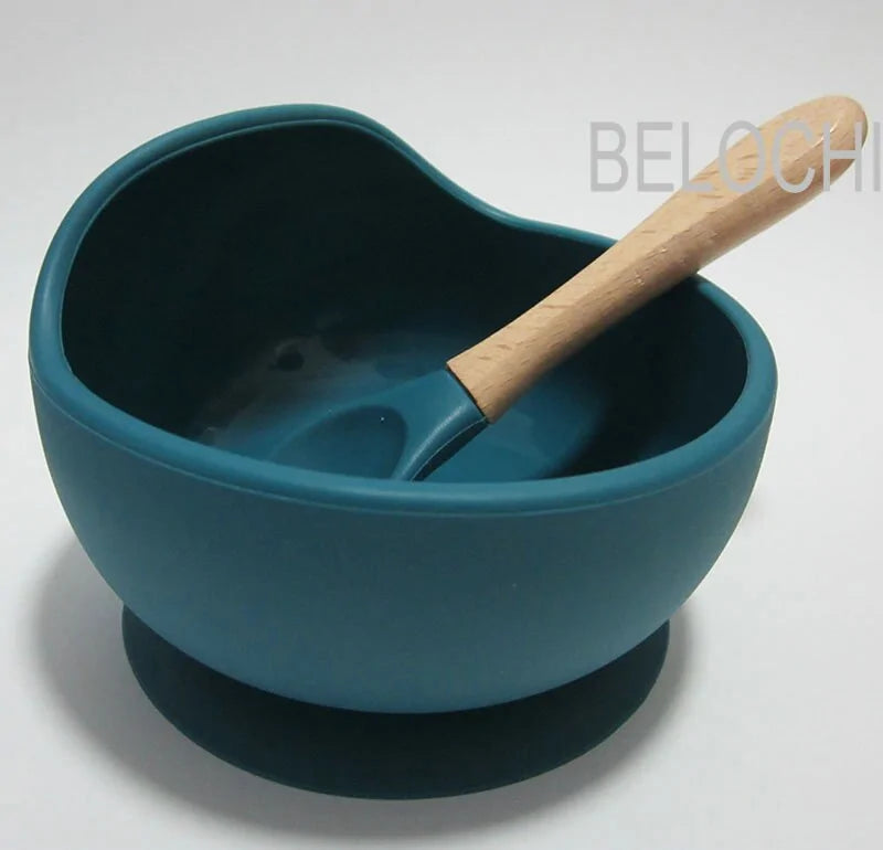 Baby Silicone Feeding Set with Wooden Spoon DINEZY