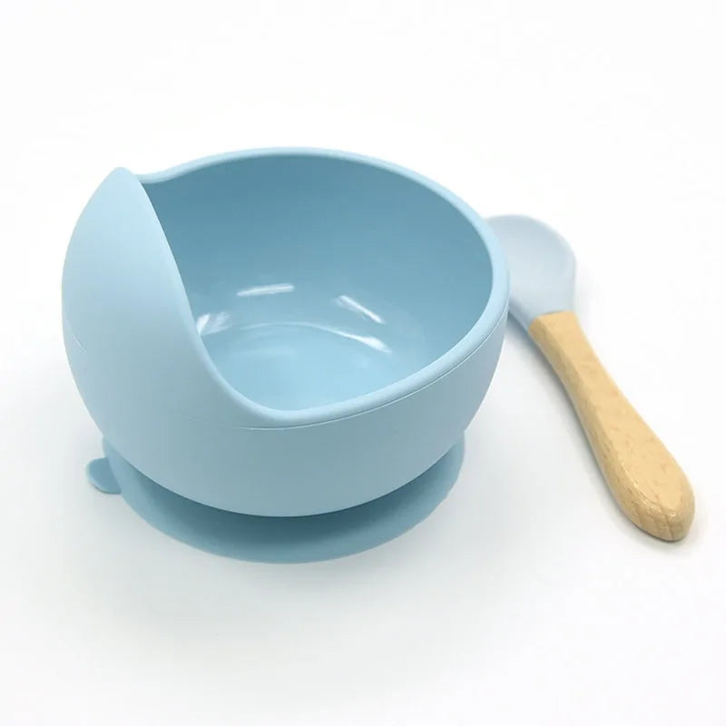 Baby Silicone Feeding Set with Wooden Spoon DINEZY