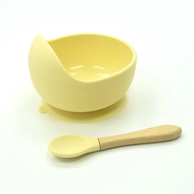 Baby Silicone Feeding Set with Wooden Spoon DINEZY