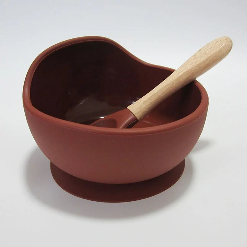 Baby Silicone Feeding Set with Wooden Spoon DINEZY