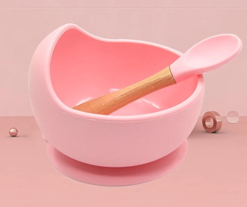 Baby Silicone Feeding Set with Wooden Spoon DINEZY