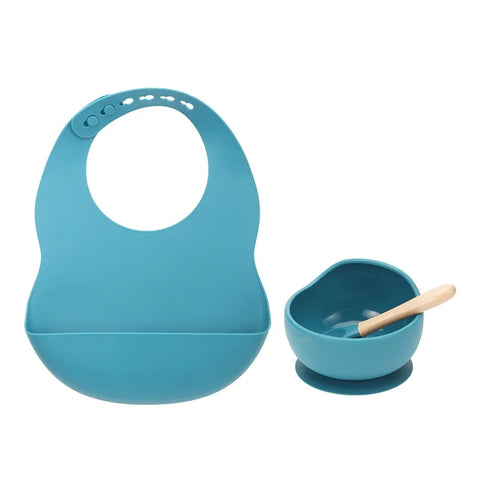 Colorful Silicone Feeding Set for Babies: Bib, Plate, Bowl & Spoon