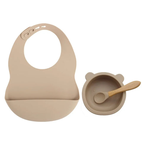 Colorful Silicone Feeding Set for Babies: Bib, Plate, Bowl & Spoon