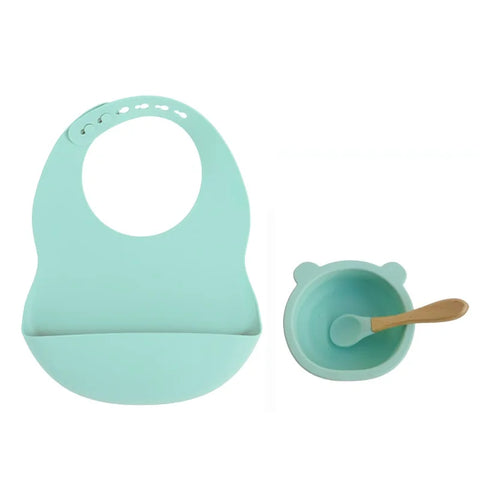 Colorful Silicone Feeding Set for Babies: Bib, Plate, Bowl & Spoon