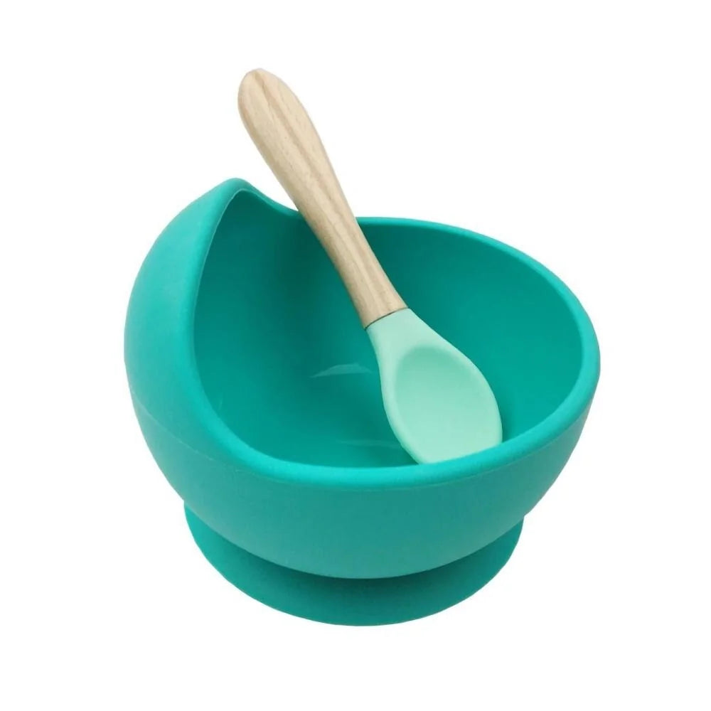 Baby Silicone Feeding Set with Wooden Spoon DINEZY