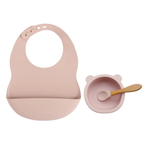 Colorful Silicone Feeding Set for Babies: Bib, Plate, Bowl & Spoon