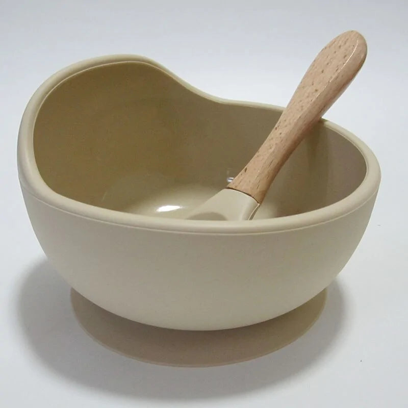 Baby Silicone Feeding Set with Wooden Spoon DINEZY