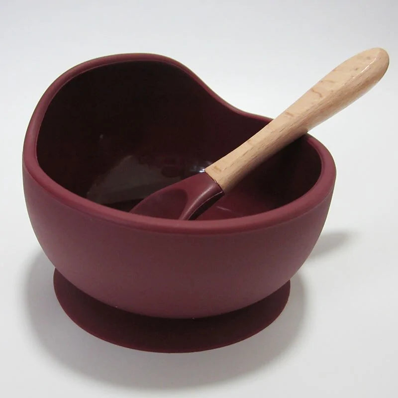 Baby Silicone Feeding Set with Wooden Spoon DINEZY