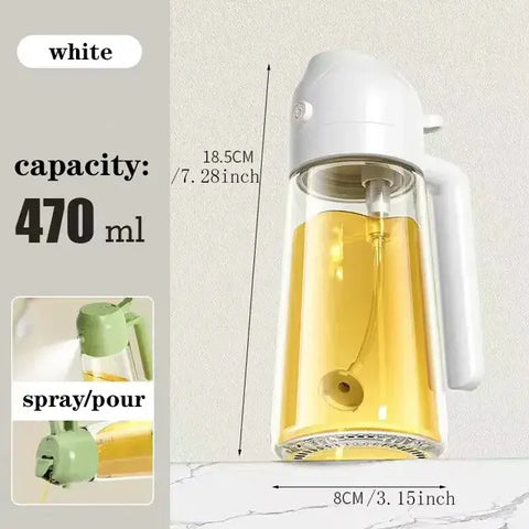 "Kitchen oil spray bottle for even and controlled oil distribution, perfect for cooking with less mess and waste."
