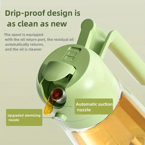 "Kitchen oil spray bottle for even and controlled oil distribution, perfect for cooking with less mess and waste."
