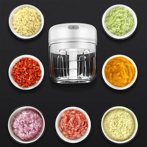 "Effortlessly mash garlic with the Mini USB Wireless Electric Garlic Masher. Compact, rechargeable, and easy to use, this kitchen tool saves you time and adds convenience, making garlic preparation quick and mess-free."

