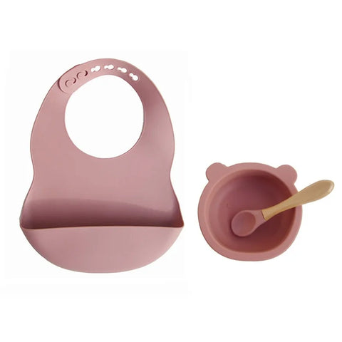 Colorful Silicone Feeding Set for Babies: Bib, Plate, Bowl & Spoon