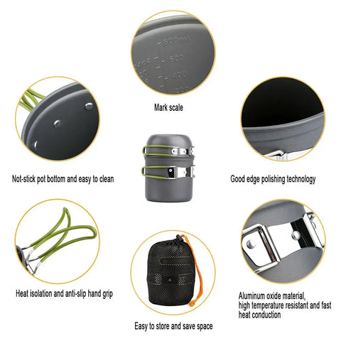 Ultralight Camping Pots Cookware Set Portable Outdoor Camp Cooking Tableware for Hiking Trekking Picnic Fishing Mountaineering
