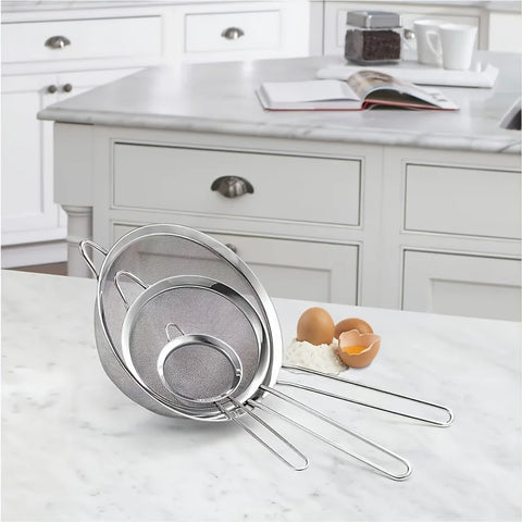 stainless steel sieve with handle Fine Mesh Strainer Stainless Steel Oil Filter Flour Colander Sieve Juice Sugar Frying Strainer