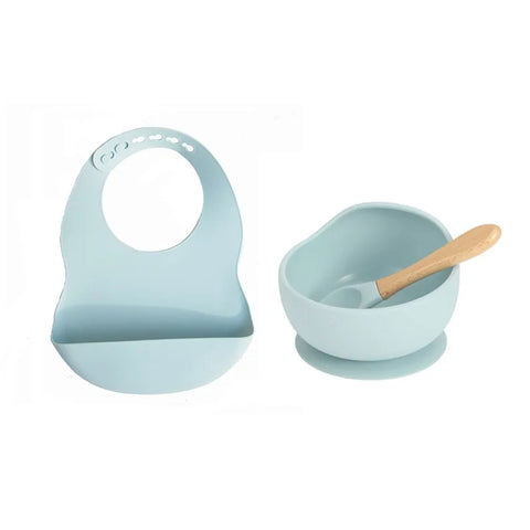 Colorful Silicone Feeding Set for Babies: Bib, Plate, Bowl & Spoon