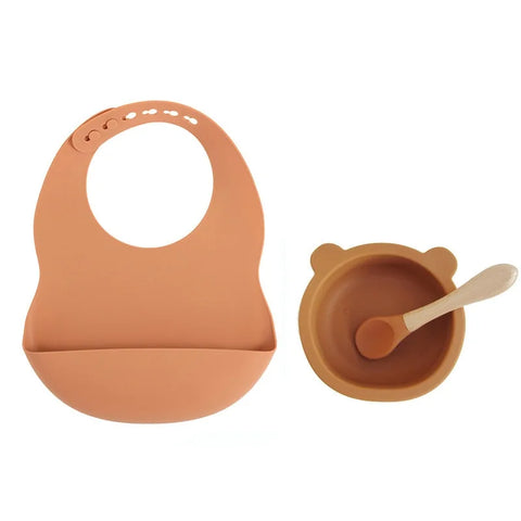 Colorful Silicone Feeding Set for Babies: Bib, Plate, Bowl & Spoon