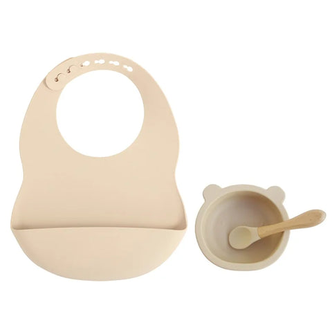 Colorful Silicone Feeding Set for Babies: Bib, Plate, Bowl & Spoon