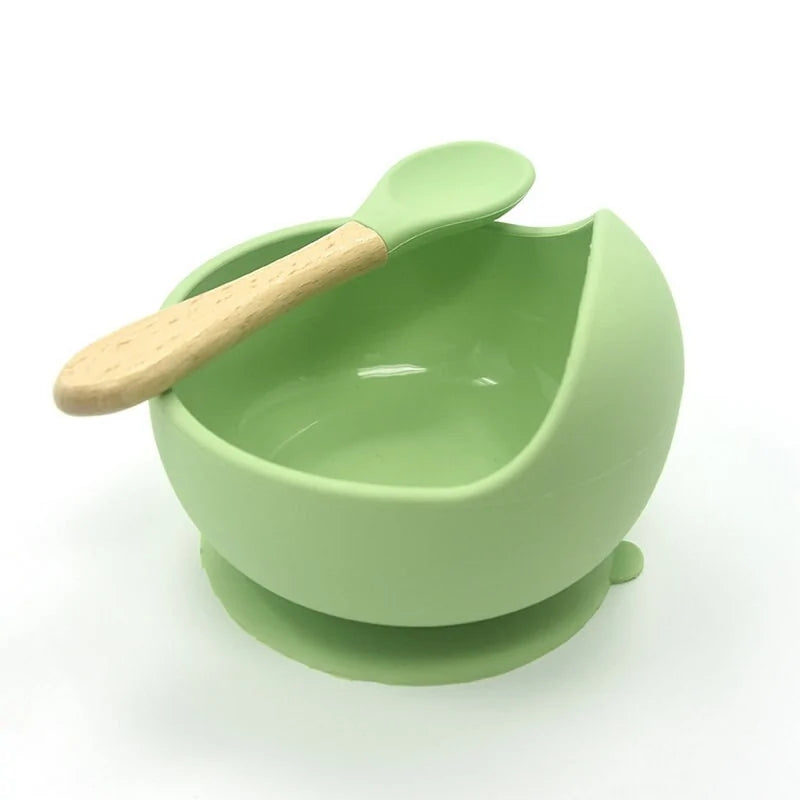 Baby Silicone Feeding Set with Wooden Spoon DINEZY