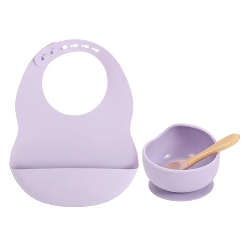 Colorful Silicone Feeding Set for Babies: Bib, Plate, Bowl & Spoon