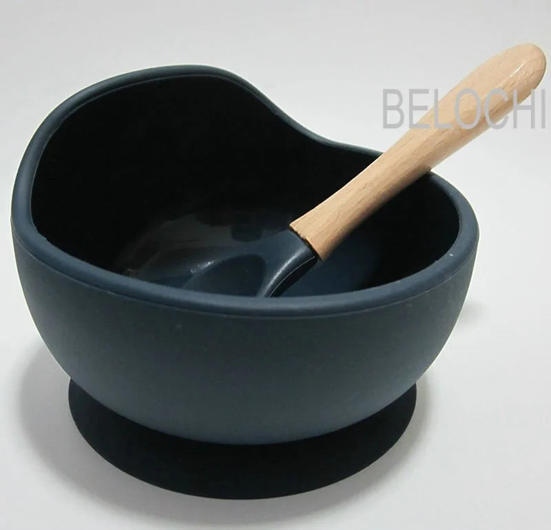 Baby Silicone Feeding Set with Wooden Spoon DINEZY