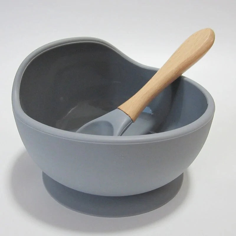 Baby Silicone Feeding Set with Wooden Spoon DINEZY