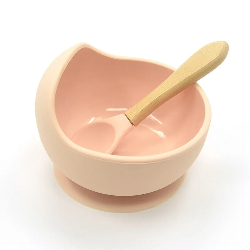 Baby Silicone Feeding Set with Wooden Spoon DINEZY