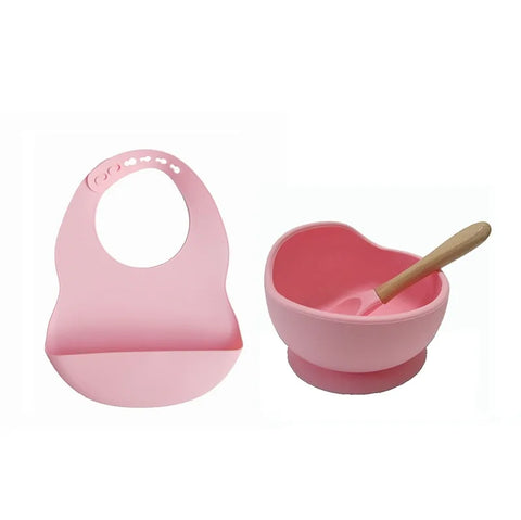 Colorful Silicone Feeding Set for Babies: Bib, Plate, Bowl & Spoon