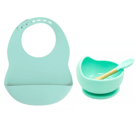 Colorful Silicone Feeding Set for Babies: Bib, Plate, Bowl & Spoon