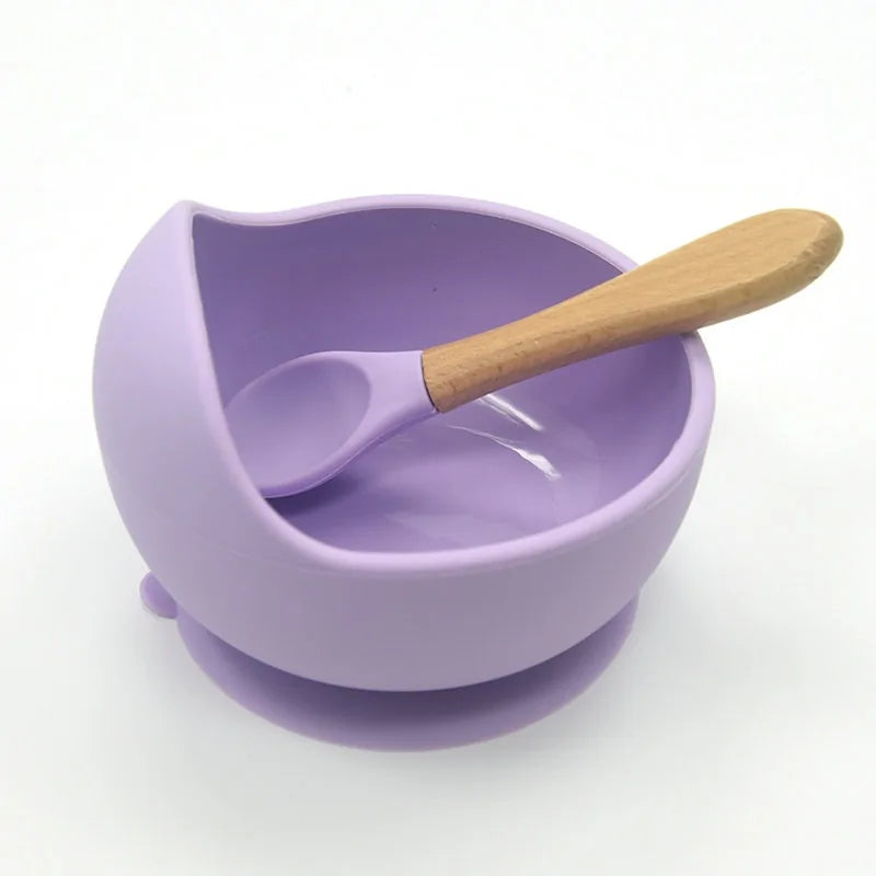 Baby Silicone Feeding Set with Wooden Spoon DINEZY