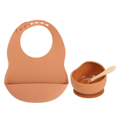Colorful Silicone Feeding Set for Babies: Bib, Plate, Bowl & Spoon
