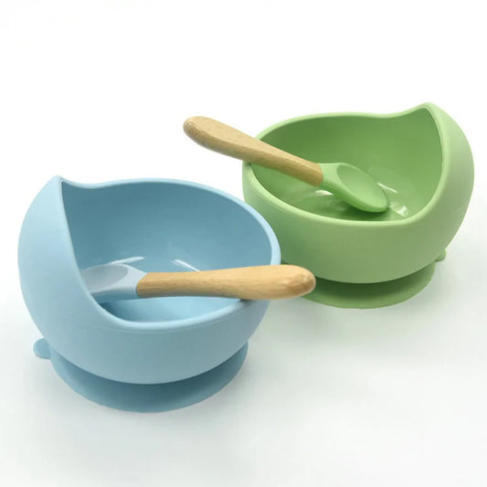 Baby Silicone Feeding Set with Wooden Spoon